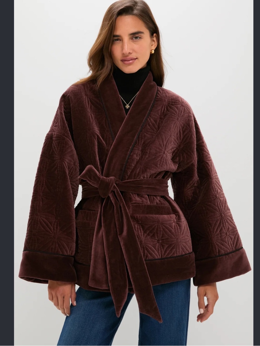 Tuckernuck Chocolate Quilted Velvet Simone Wrap Jacket